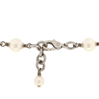 Chanel Crystal Pearl CC Long Necklace Silver 4 of 4