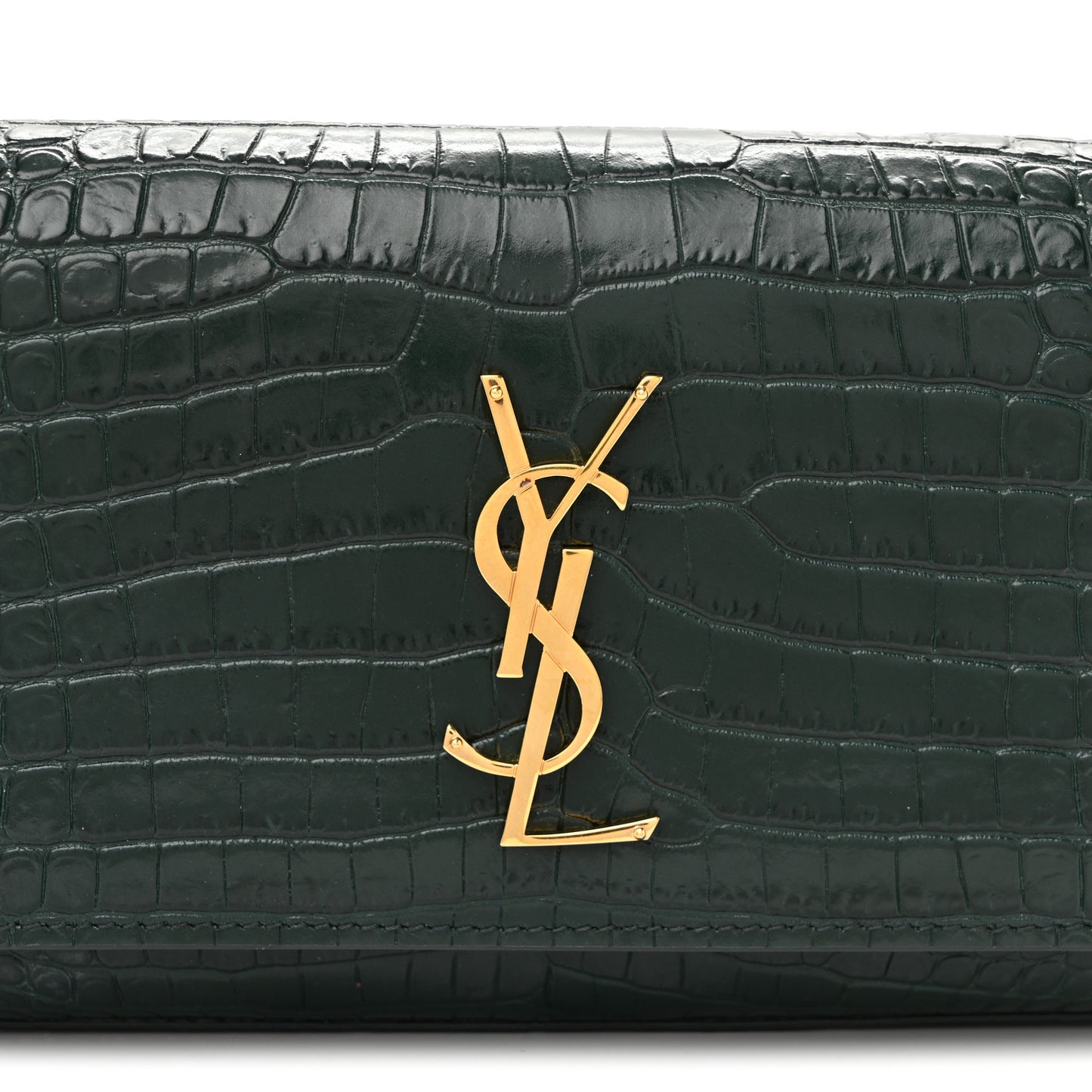 Calfskin Crocodile Embossed Monogram Kate Belt Bag  Dark Mint