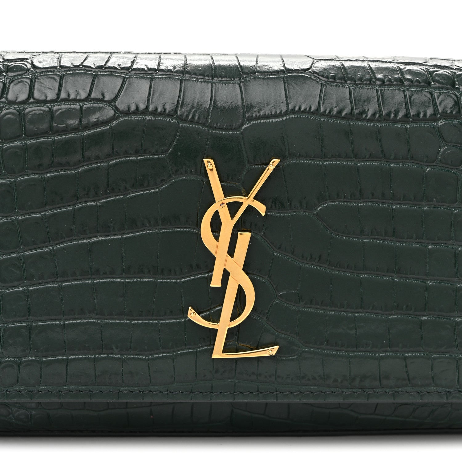 Saint Laurent Calfskin Crocodile Embossed Monogram Kate Belt Bag  Dark Mint 7 of 9