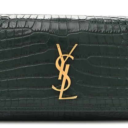 Saint Laurent Calfskin Crocodile Embossed Monogram Kate Belt Bag  Dark Mint 7 of 9