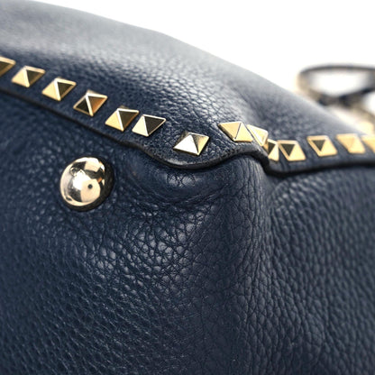 Valentino Garavani Pebbled Calfskin Medium Rockstud Tote Marine 6 of 24