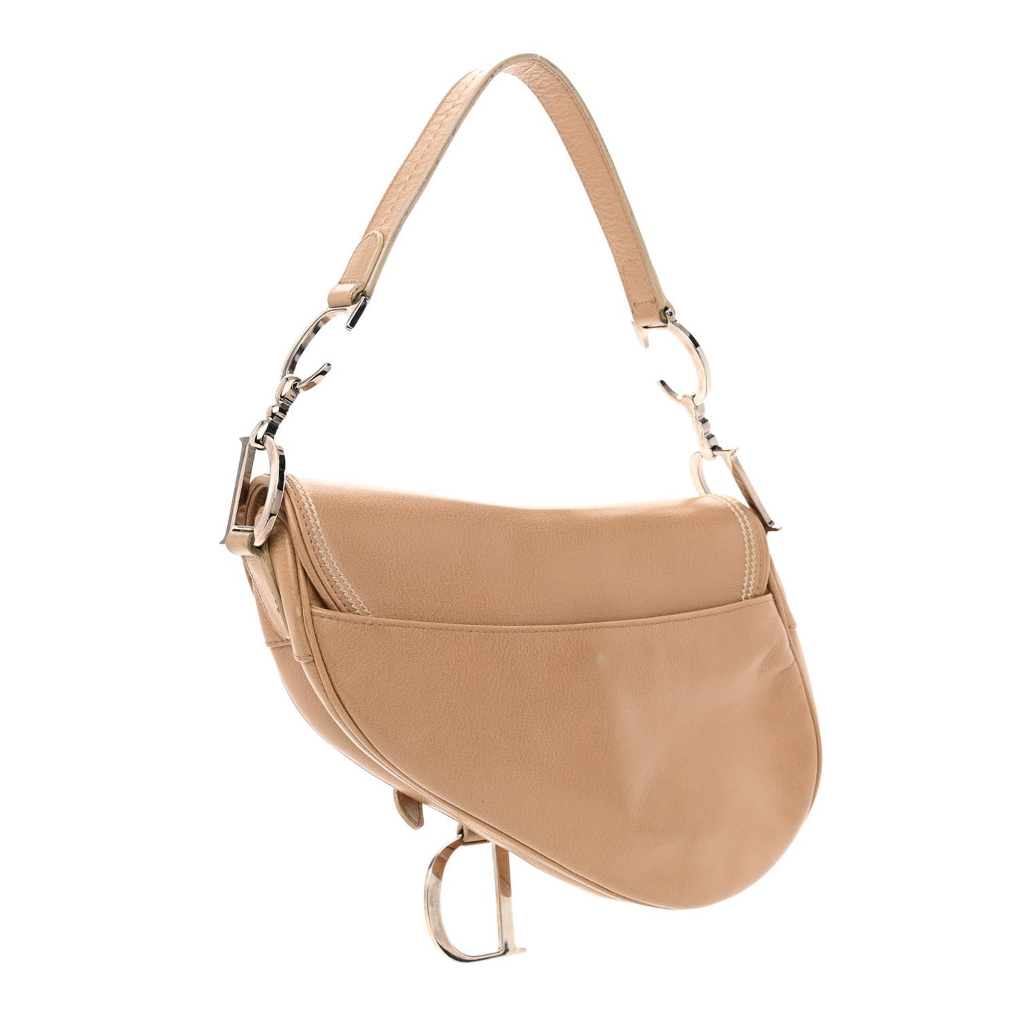Grained Calfskin Saddle Bag Beige