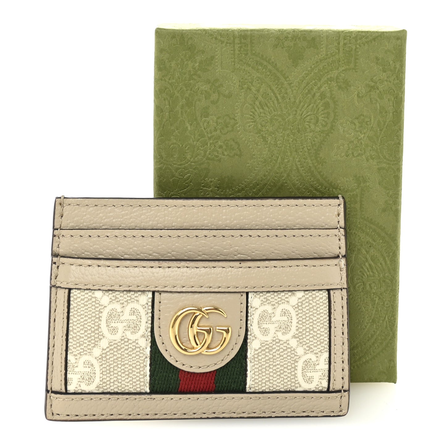 Dollar Calfskin GG Supreme Monogram GG Marmont Card Case Beige Mystic White Oatmeal
