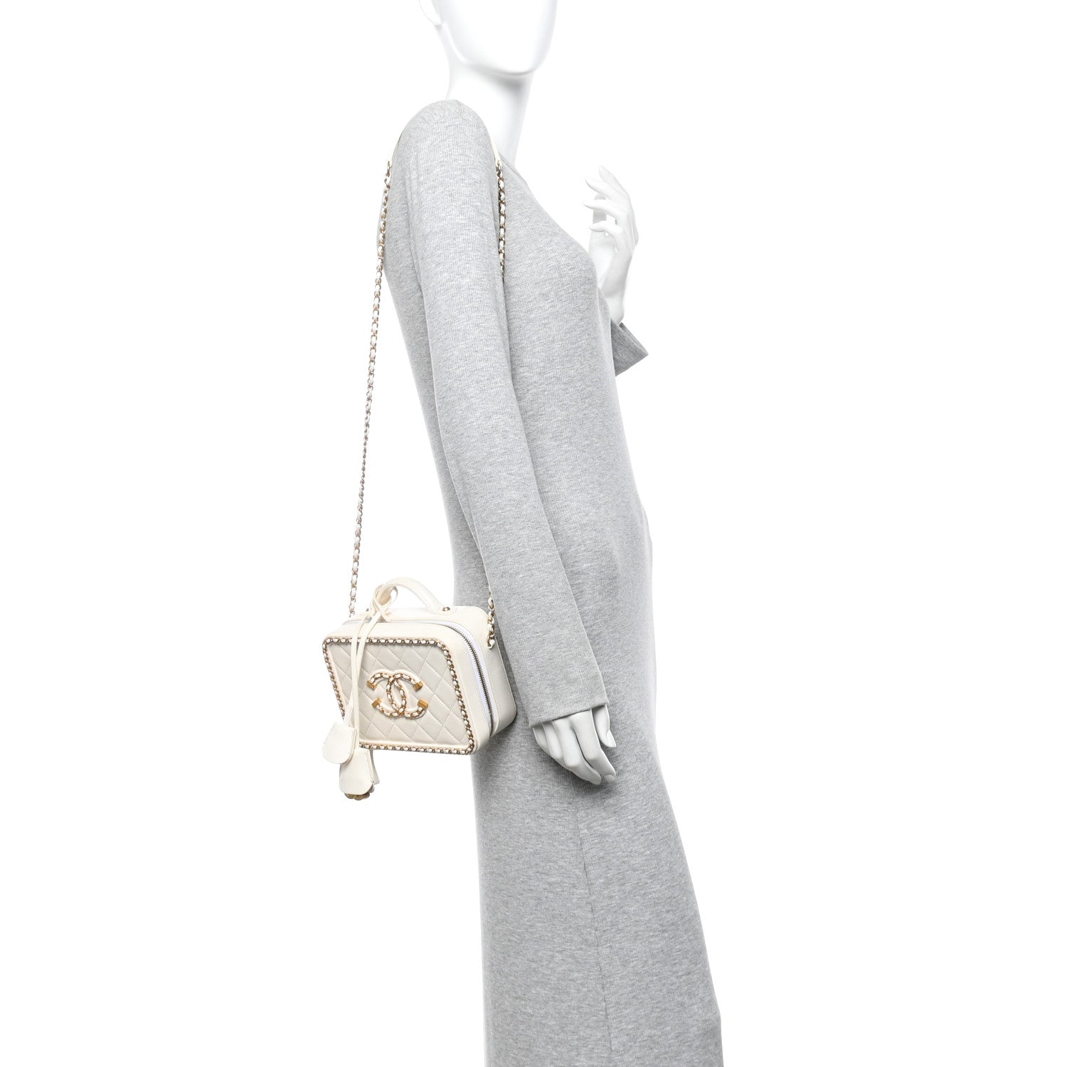 Chanel Goatskin Quilted Small CC Filigree Vanity Case White 2 of 15