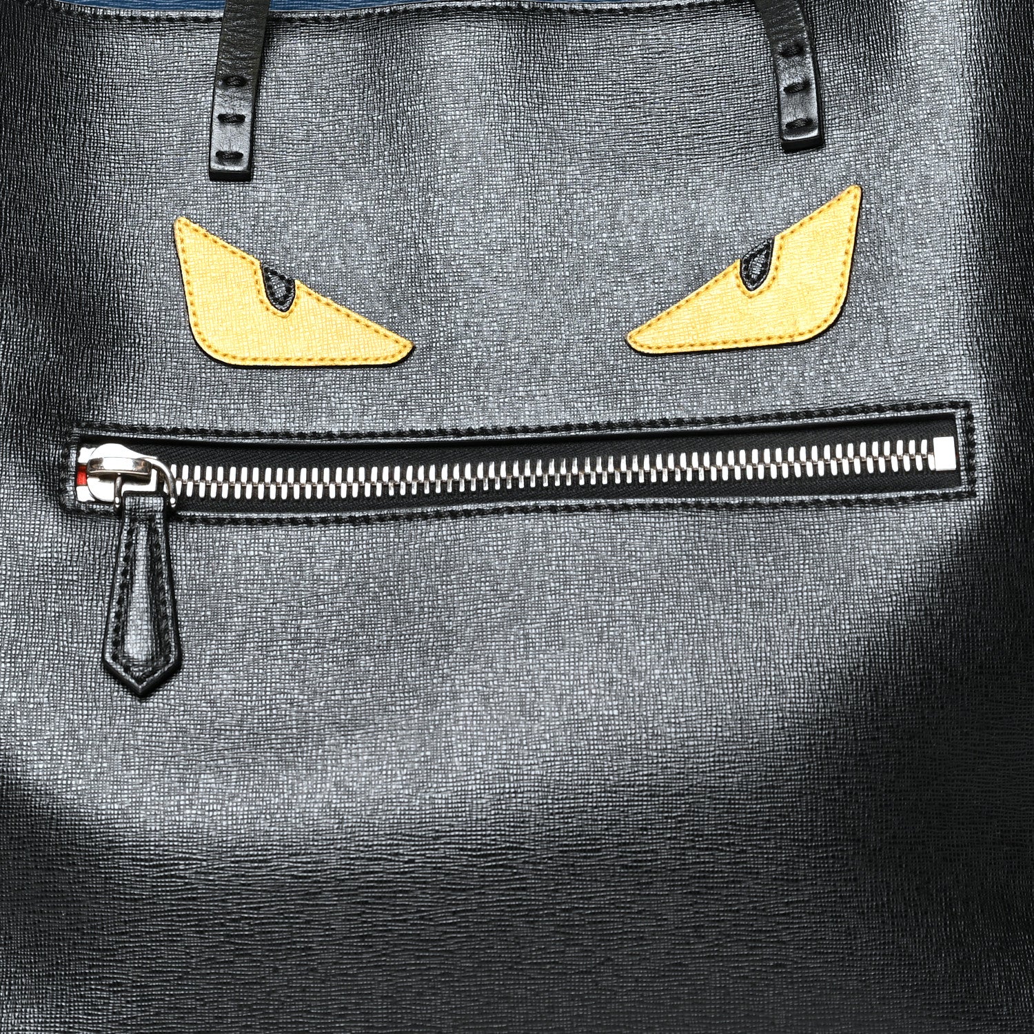 Fendi Vitello Elite Cuoio Monster Buggies Medium Roll Tote Black Multicolor Blue Cobalto 8 of 17