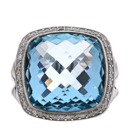 David Yurman Sterling Silver Diamond Blue Topaz 17mm Albion Ring 61 9.5 1 of 7