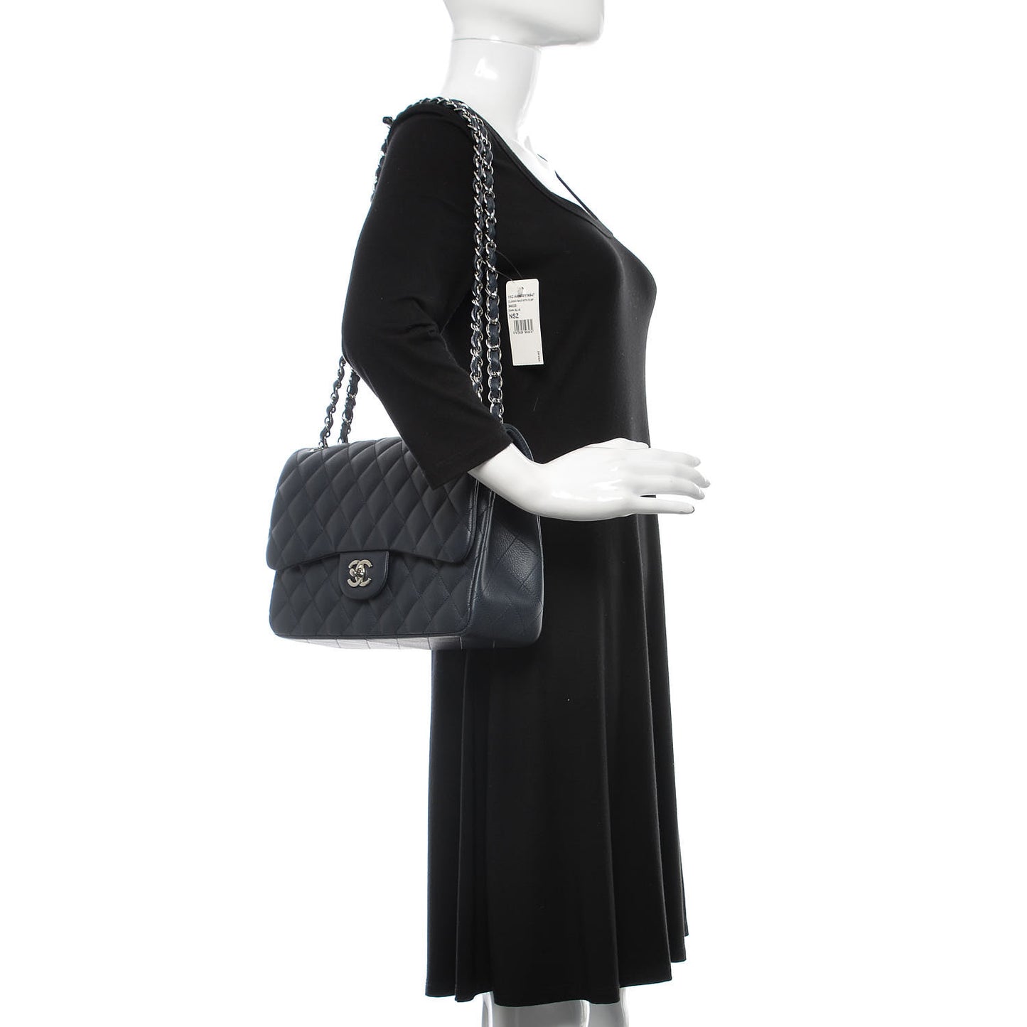 Caviar Quilted Jumbo Double Flap Dark Blue