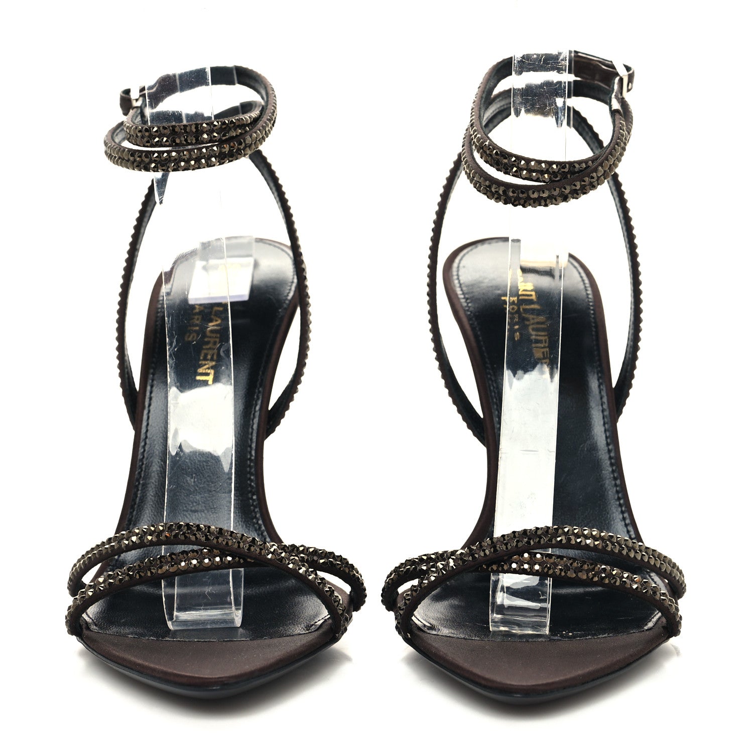 Saint Laurent Satin Crystal Ava 105 Sandals 37 Amaranth 2 of 8