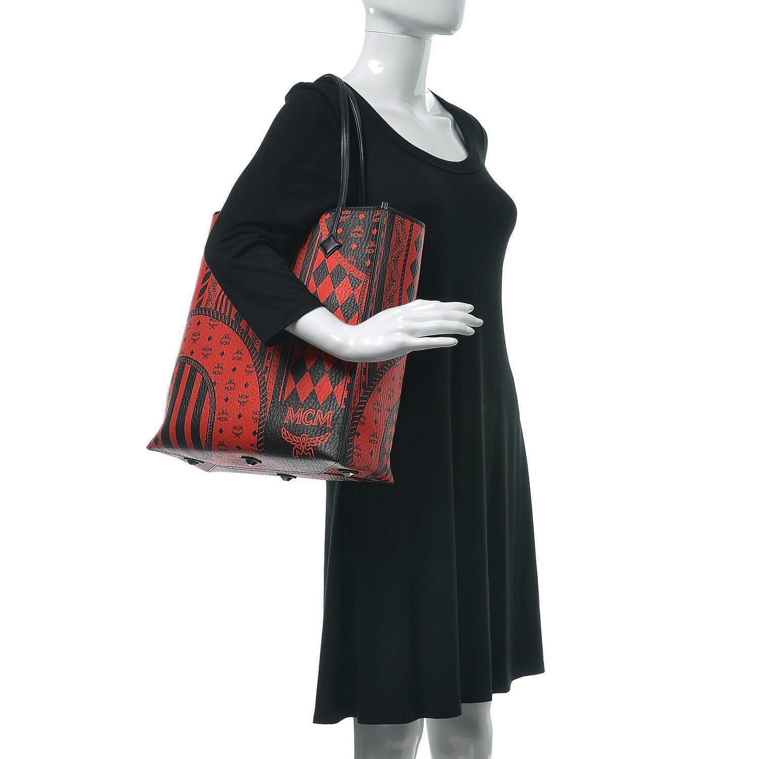 MCM Visetos Baroque Print Kira North South Shopper Tote Red 2 of 13