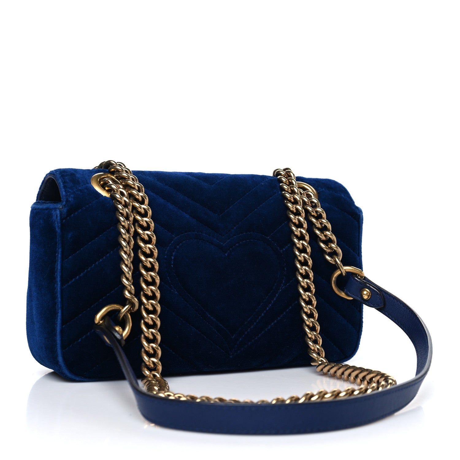 Gucci Velvet Matelasse Embroidered Mini GG Marmont Shoulder Bag Cobalt Blue 3 of 10