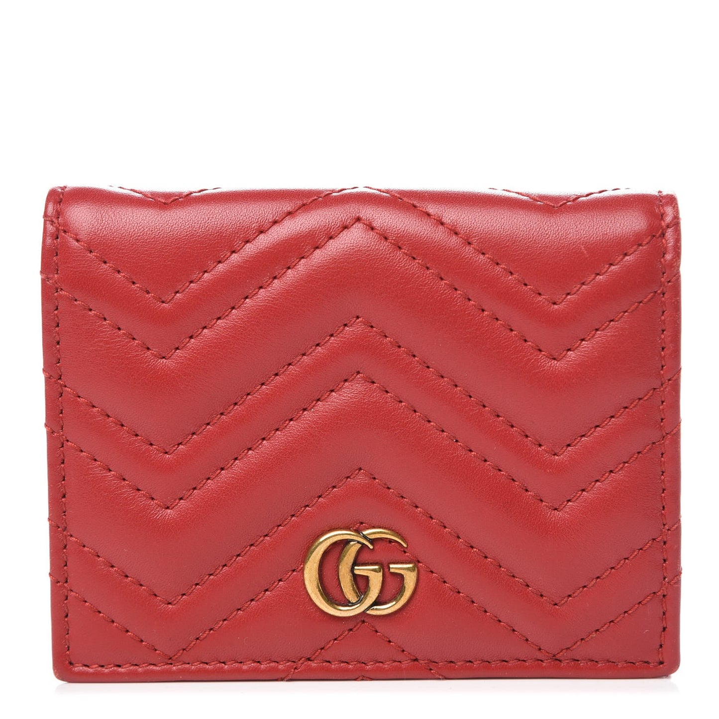 Calfskin Matelasse GG Marmont Card Case Hibiscus Red