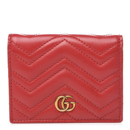 Gucci Calfskin Matelasse GG Marmont Card Case Hibiscus Red 1 of 10
