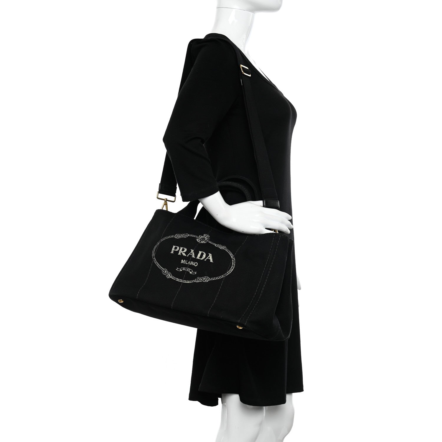 Prada Canapa Logo Tote Black 2 of 9