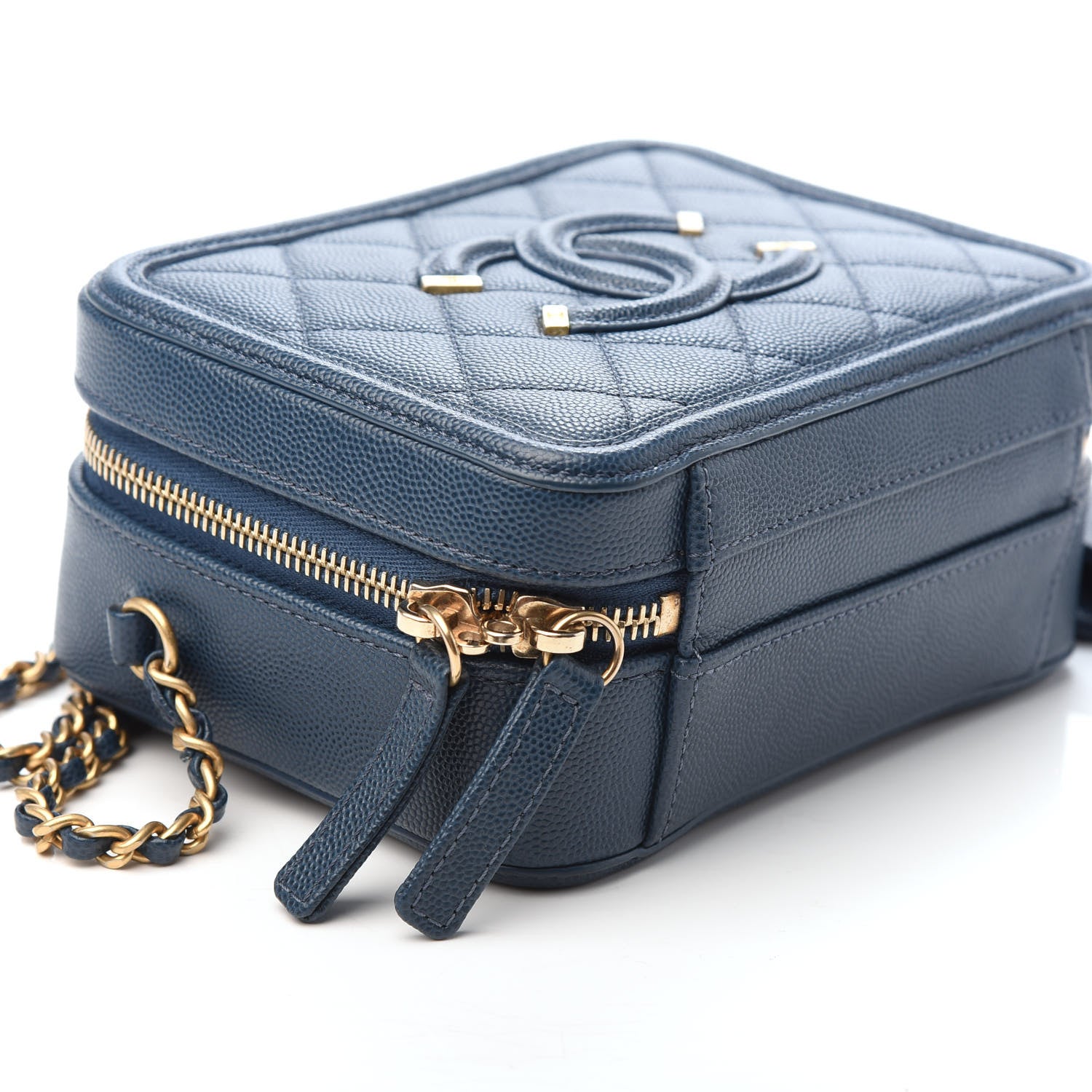Chanel Caviar Quilted Small CC Filigree Vanity Case Dark Blue 7 of 9