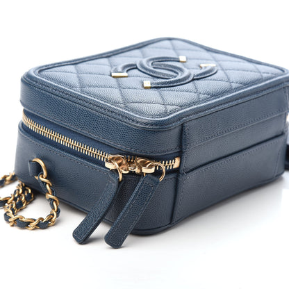 Chanel Caviar Quilted Small CC Filigree Vanity Case Dark Blue 7 of 9