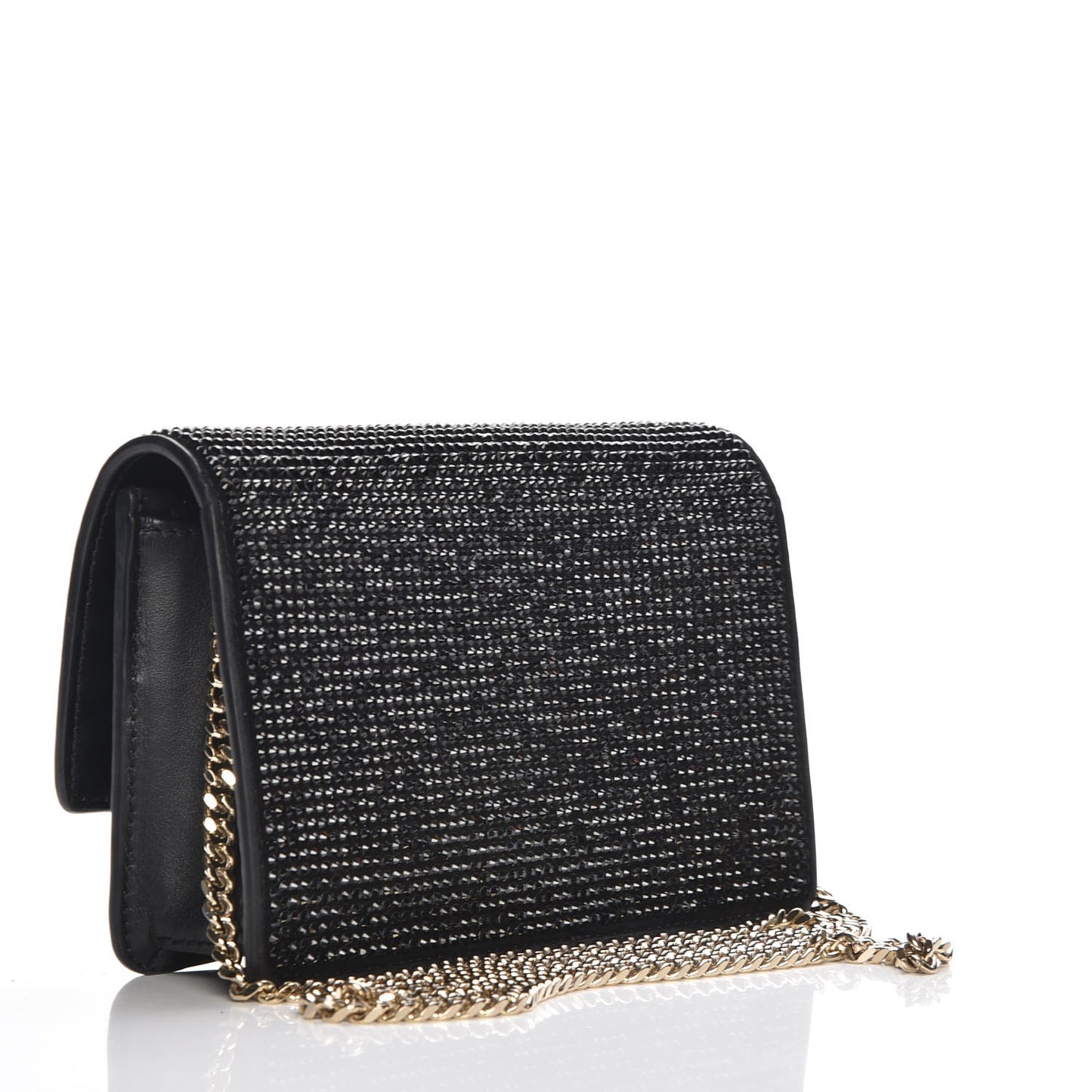Calfskin Palazzo Crystal Chain Evening Bag Black