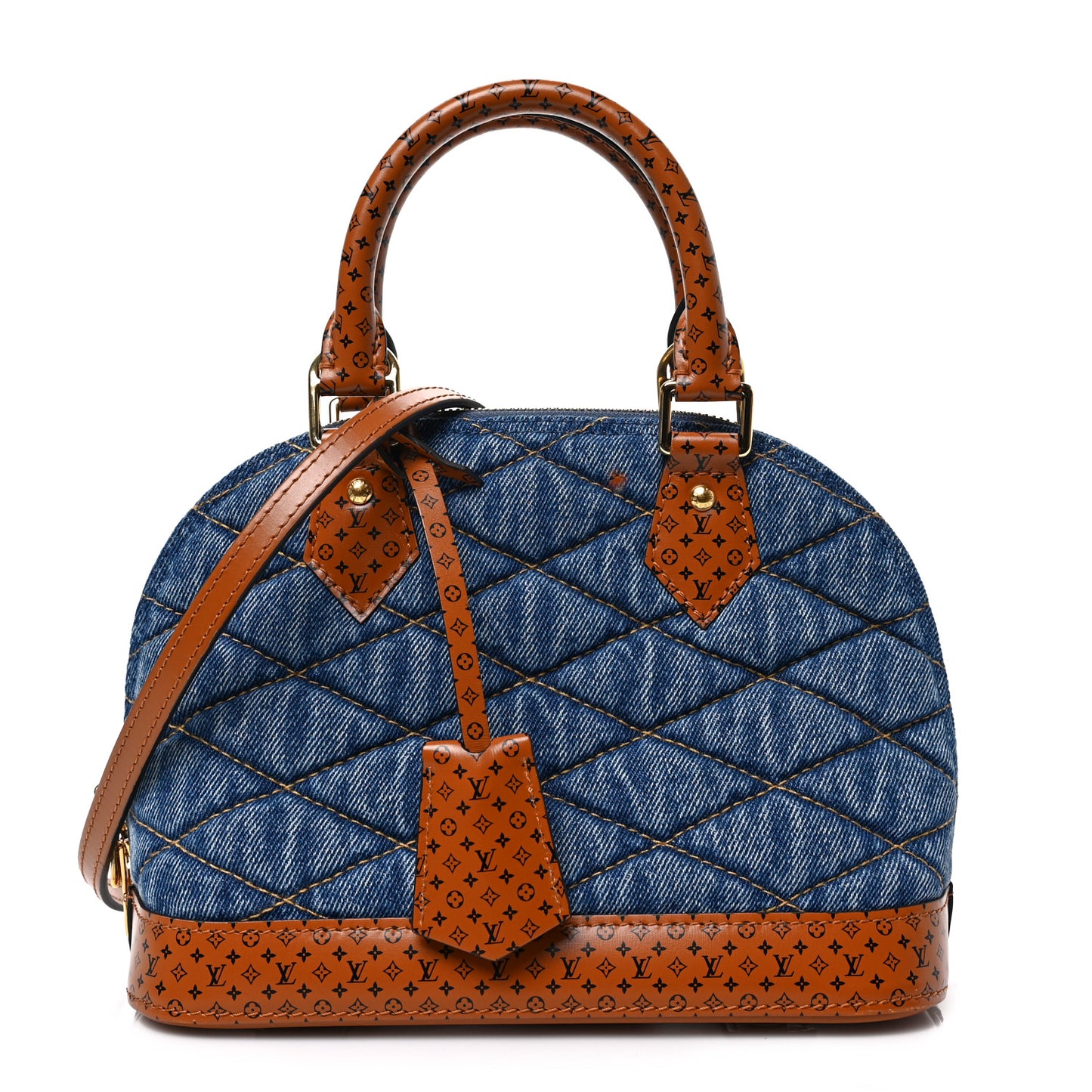 Denim Calfskin Reverse Monogram Malletage Alma BB Blue