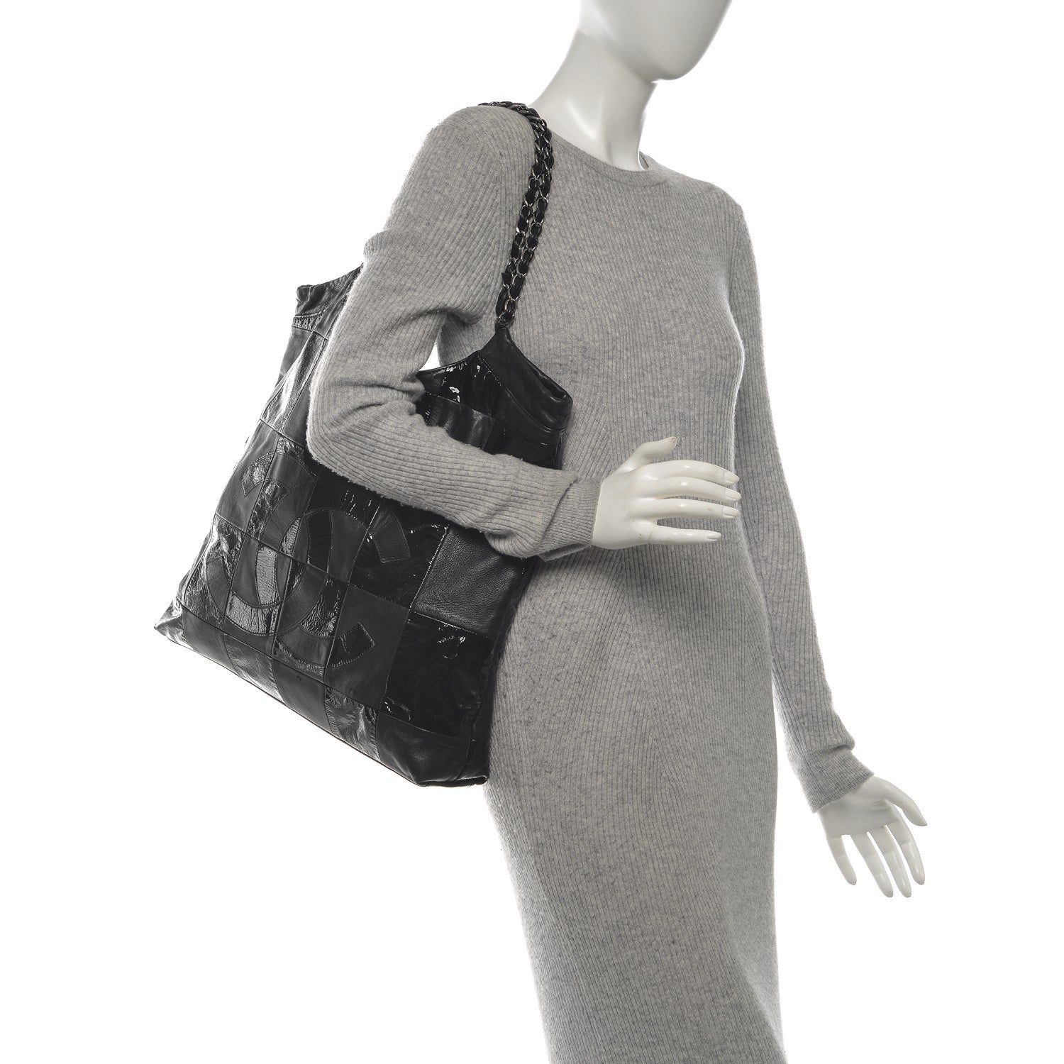 Chanel Patent Calfskin Patchwork Brooklyn Tote Black 2 of 9