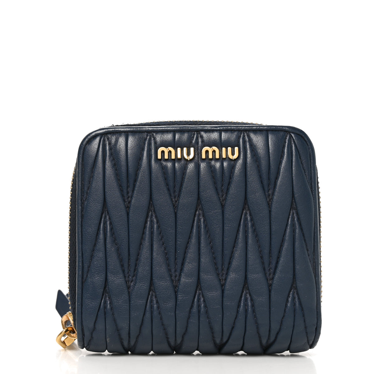 Nappa Matelasse Zip Around Compact Wallet Navy