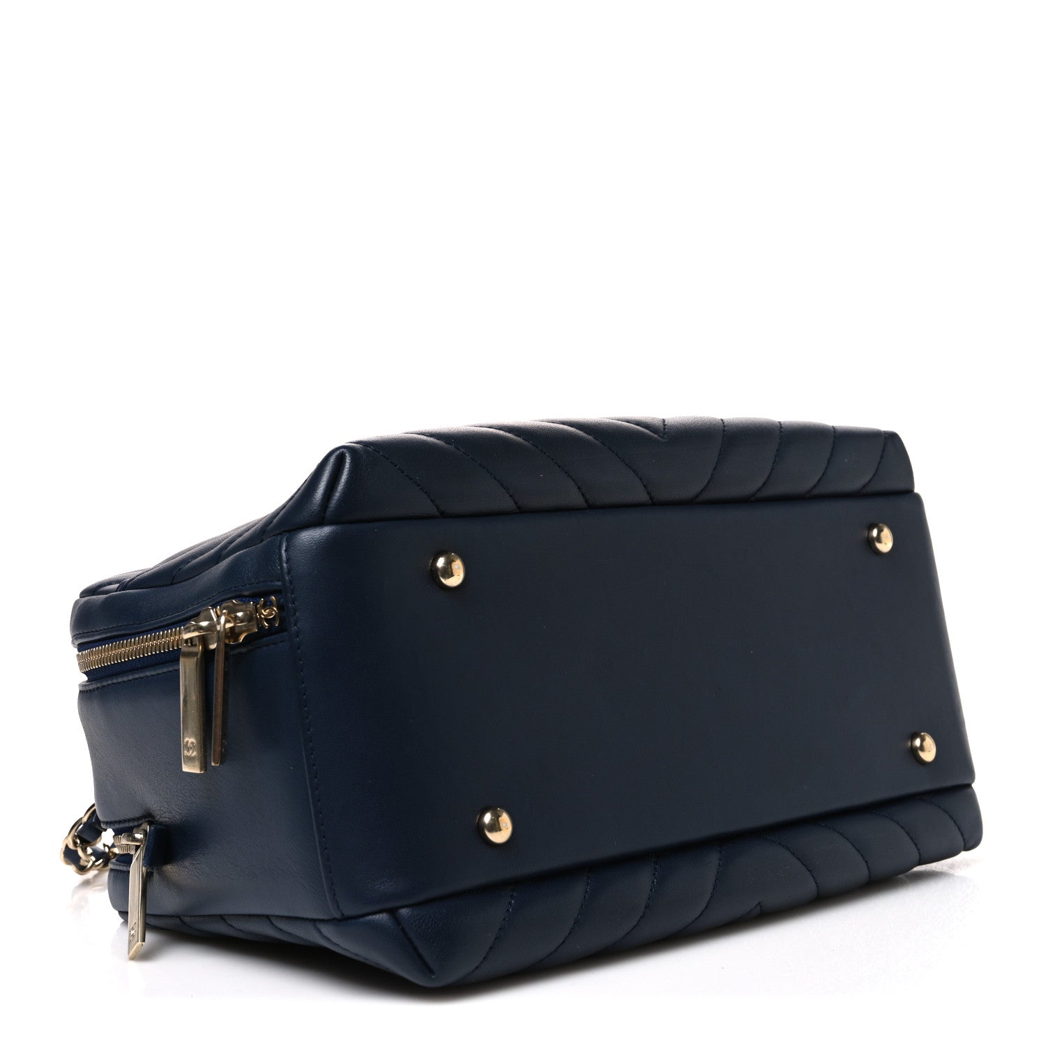 Chanel Lambskin Chevron Quilted Small Trendy CC Bowling Bag Navy Blue 4 of 10