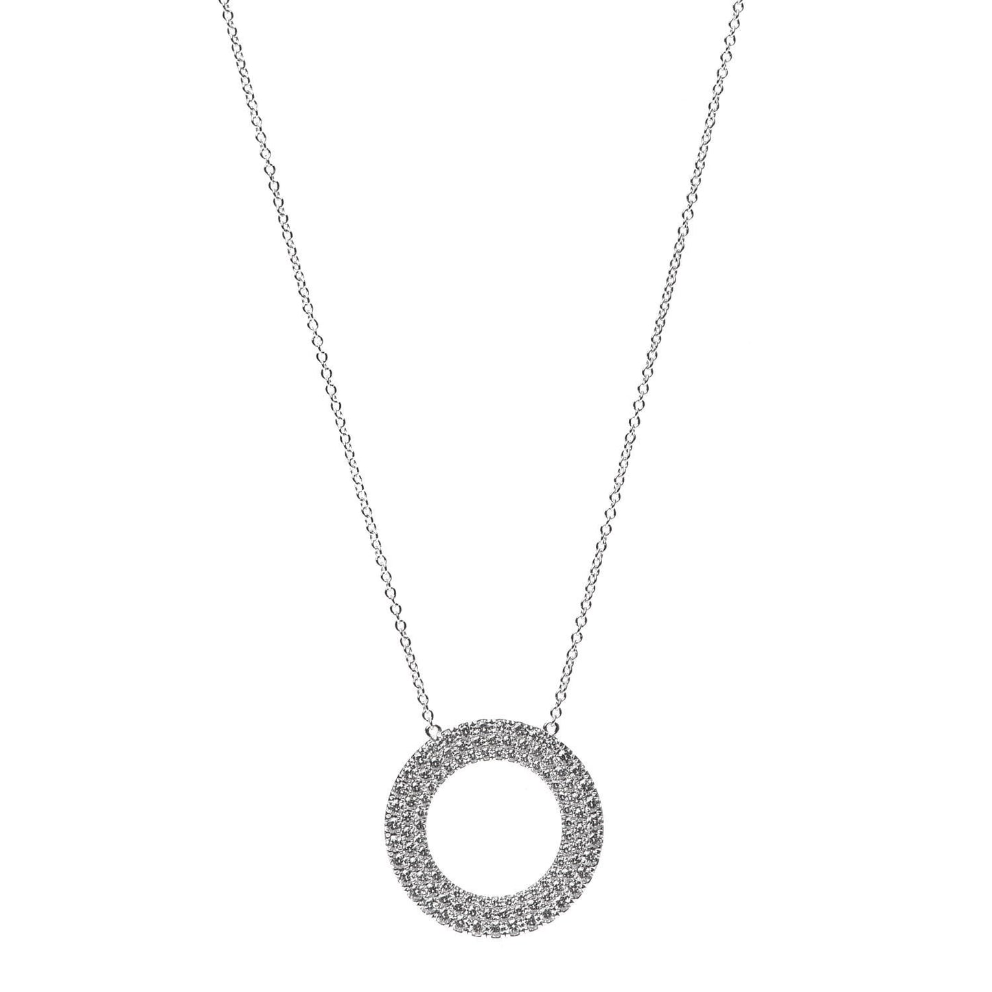 18K White Gold Diamond Metro Round Pendant Necklace
