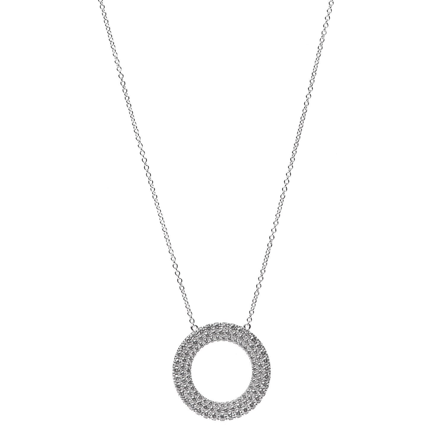 Tiffany 18K White Gold Diamond Metro Round Pendant Necklace 1 of 7