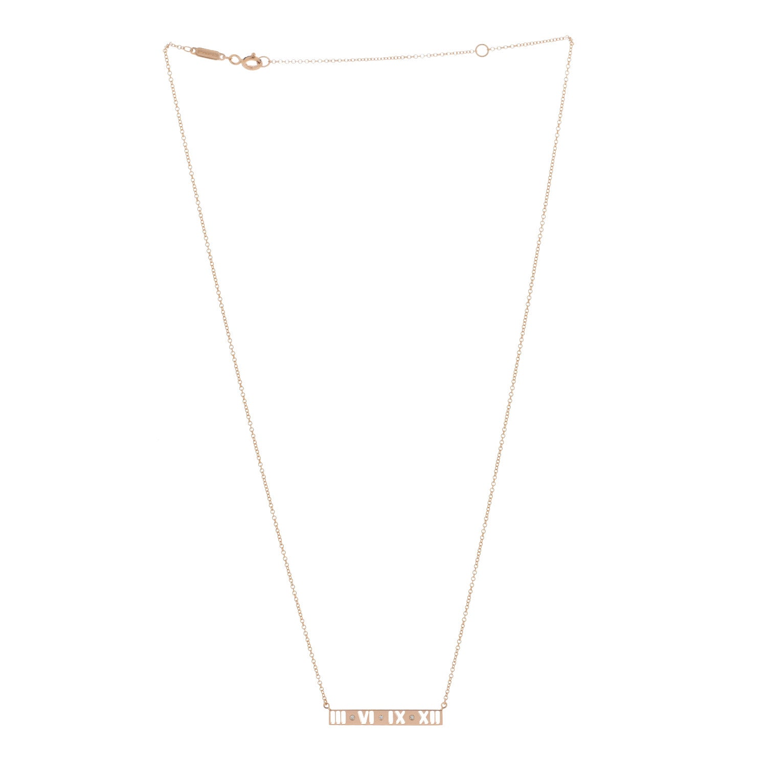 Tiffany 18K Rose Gold Diamond Atlas Pierced Bar Pendant Necklace 2 of 4