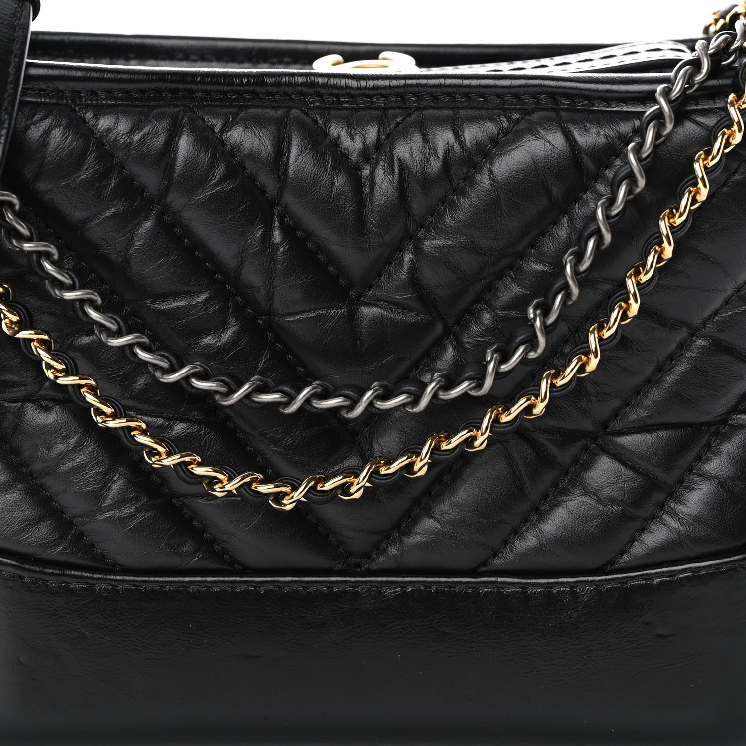 Chanel Aged Calfskin Chevron Quilted Small Gabrielle Hobo Black 8 of 10