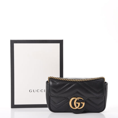 Gucci Calfskin Matelasse Super Mini GG Marmont Shoulder Bag Black 10 of 10