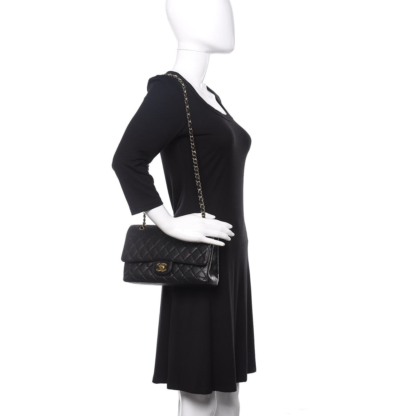 Caviar Quilted Medium Double Flap Black