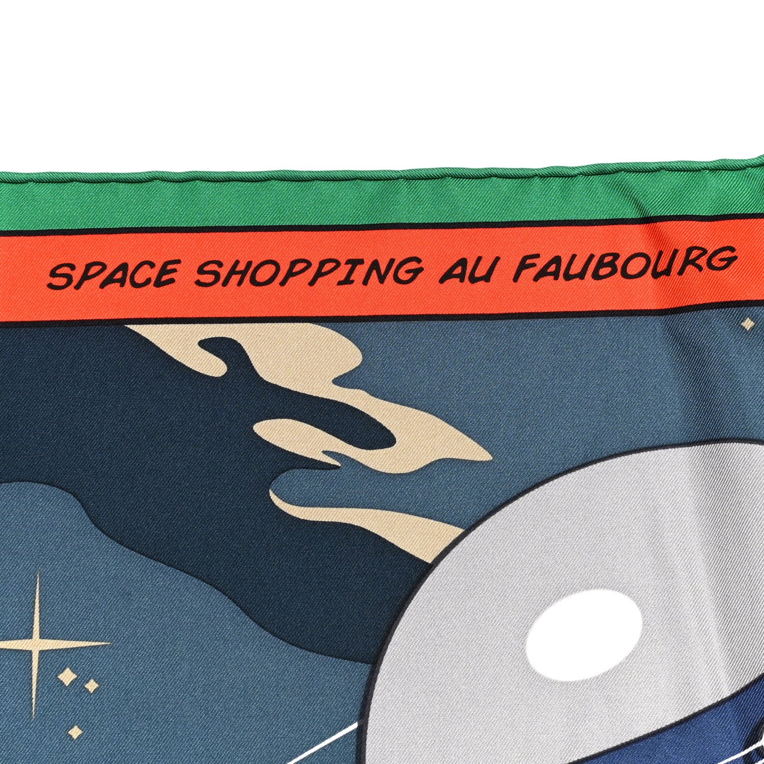 Hermes Silk Space Shopping Au Faubourg Scarf 90 Bleu Vert Rouge 5 of 6