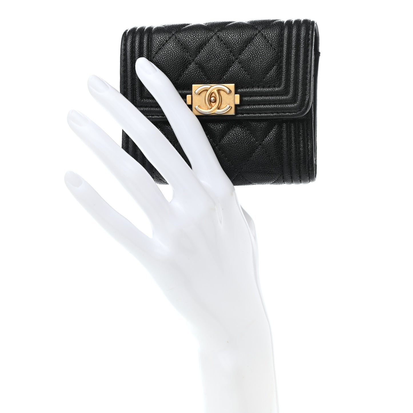 Caviar Quilted Compact Boy Wallet Black