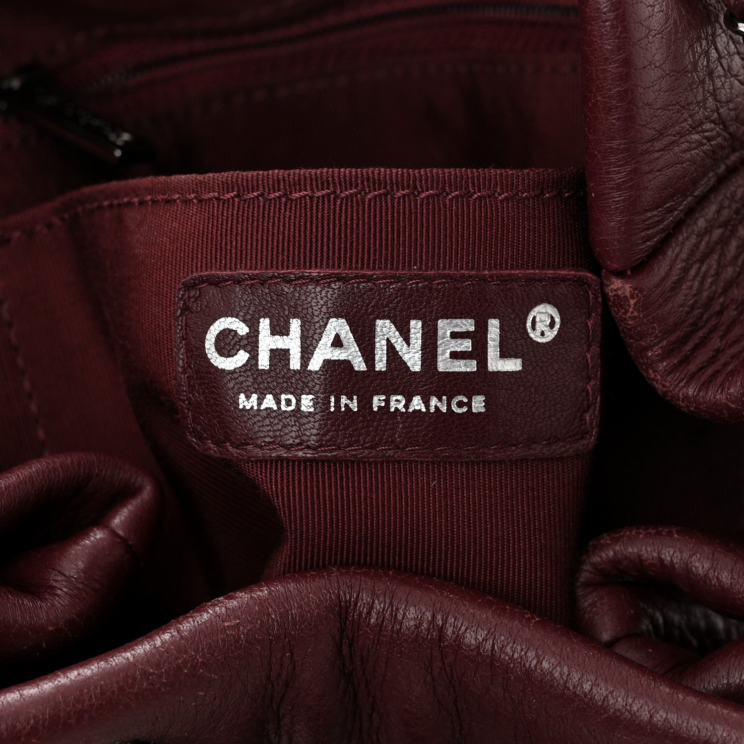 Chanel Deerskin Chevron Small CC Chain Bucket Bag Burgundy 6 of 11
