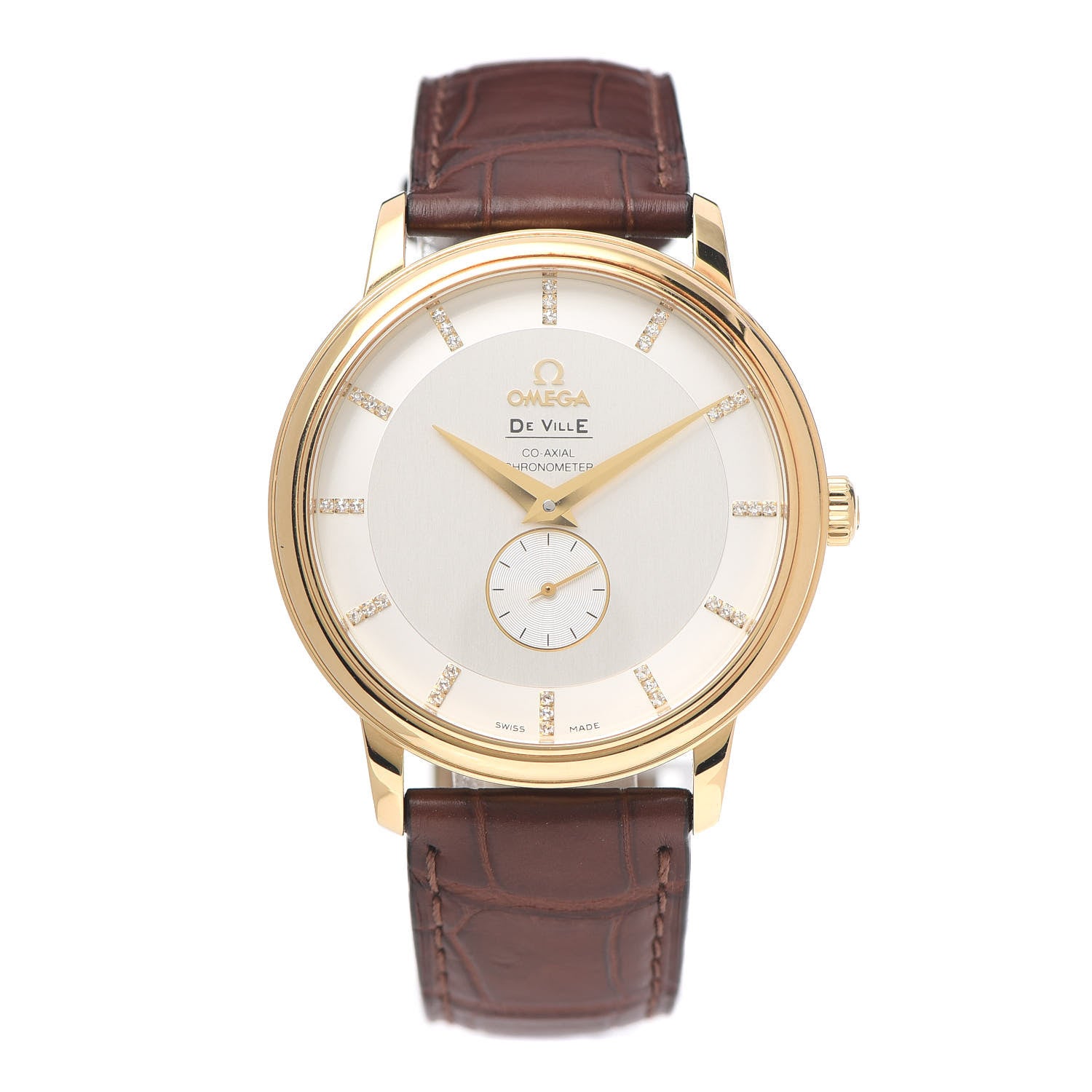 Omega 18K Yellow Gold Crocodile Diamond 39mm De Ville Prestige Automatic Watch Brown 4613.35.02 1 of 6