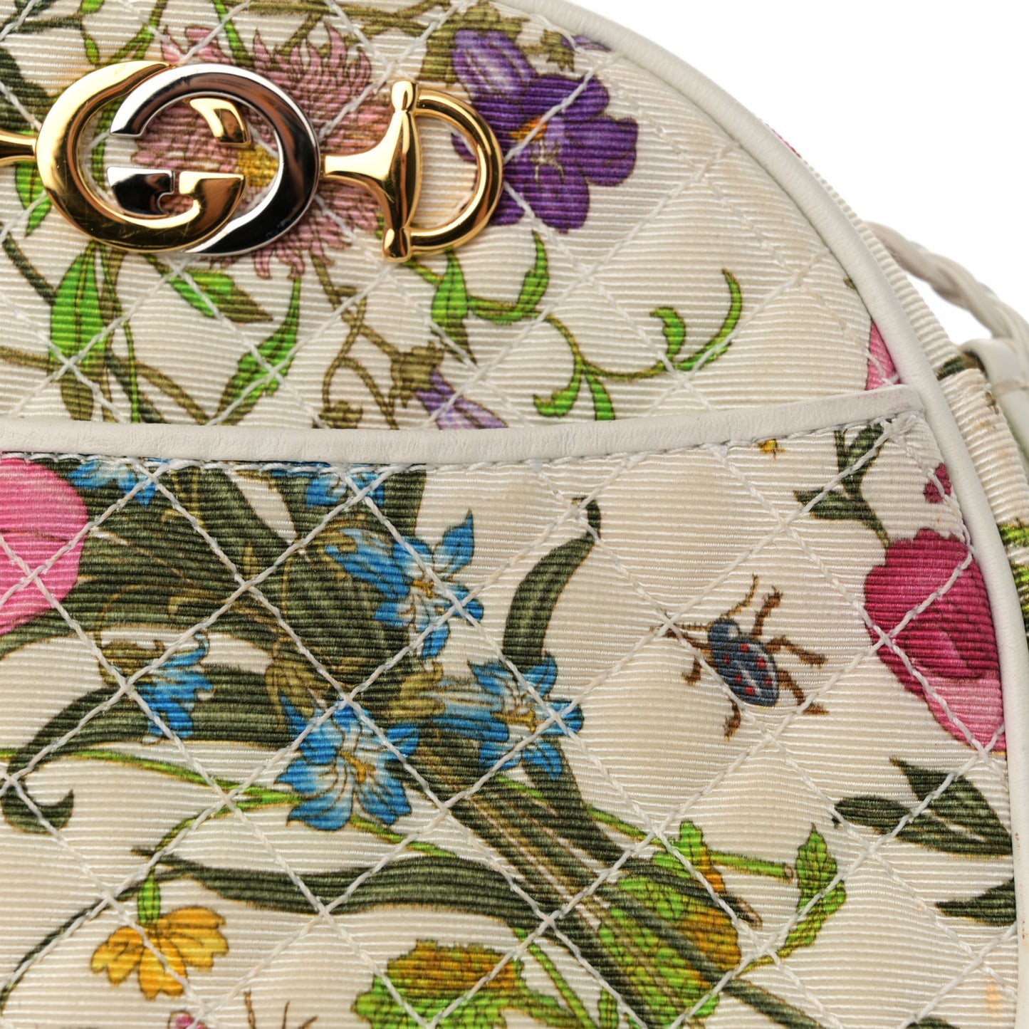 Canvas Flora Floral Trapuntata Mini Zumi Dome Shoulder Bag White