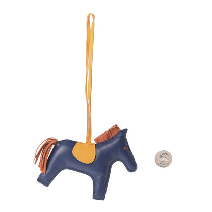 Hermes Milo Lambskin Grigri Rodeo Horse Bag Charm MM Bleu de Malte Cornaline Jaune D'Or 2 of 4
