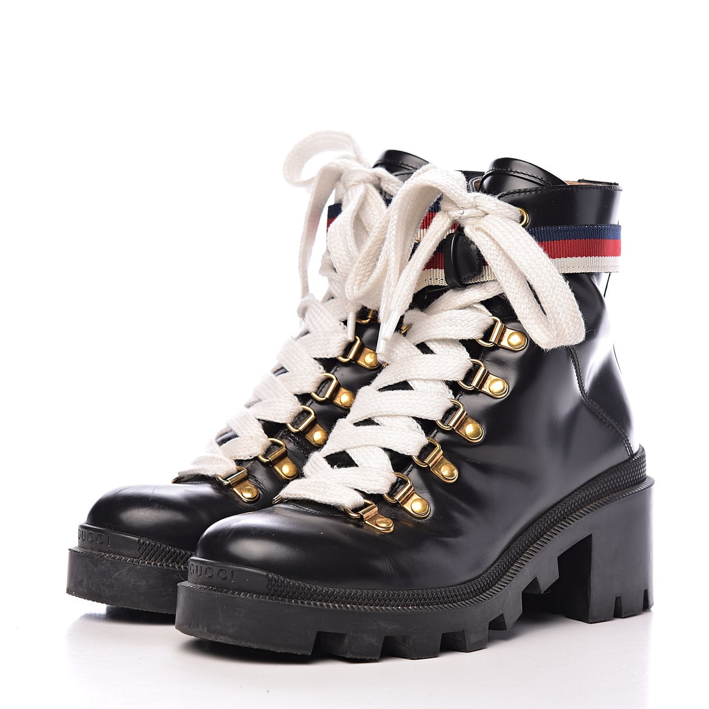 Calfskin Sylvie Web Lace Up Combat Boots 35 Black