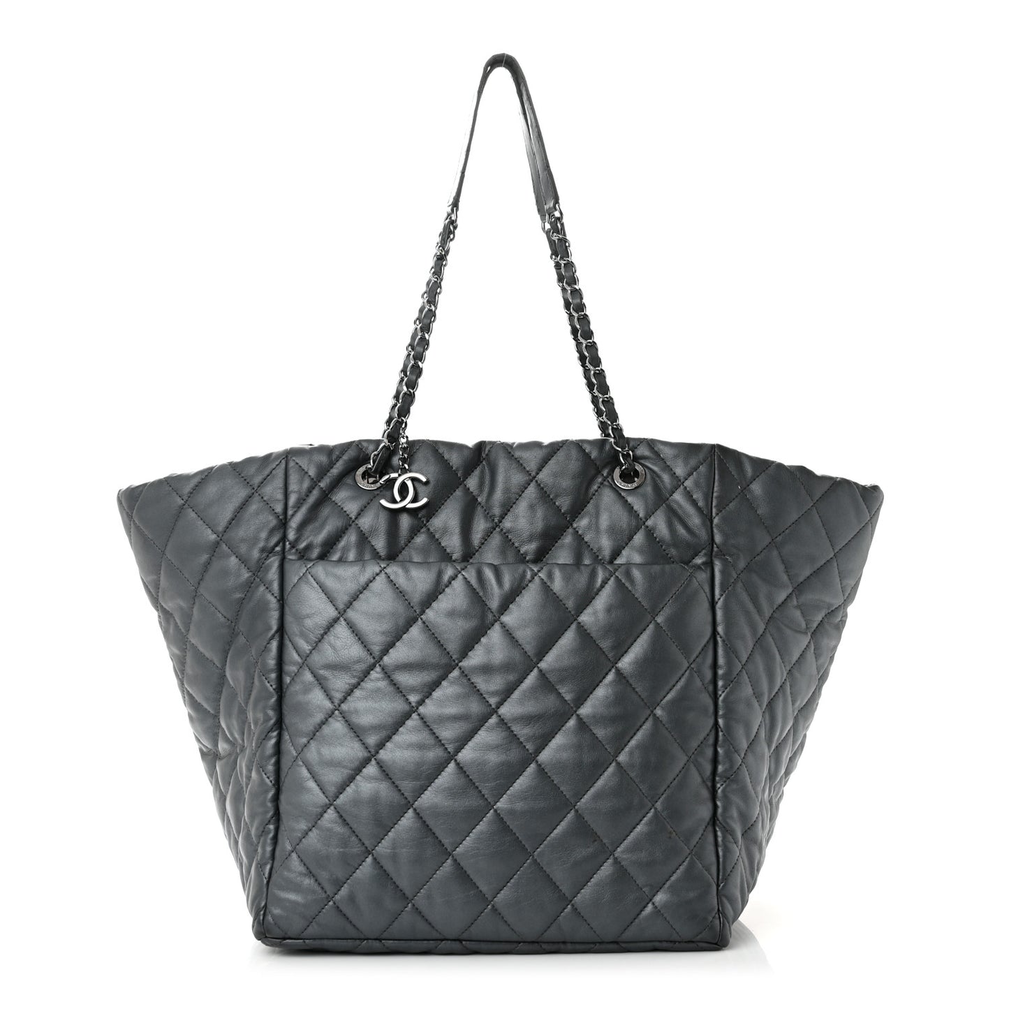 Metallic Lambskin Quilted Large Week End on Mars Tote Charcoal