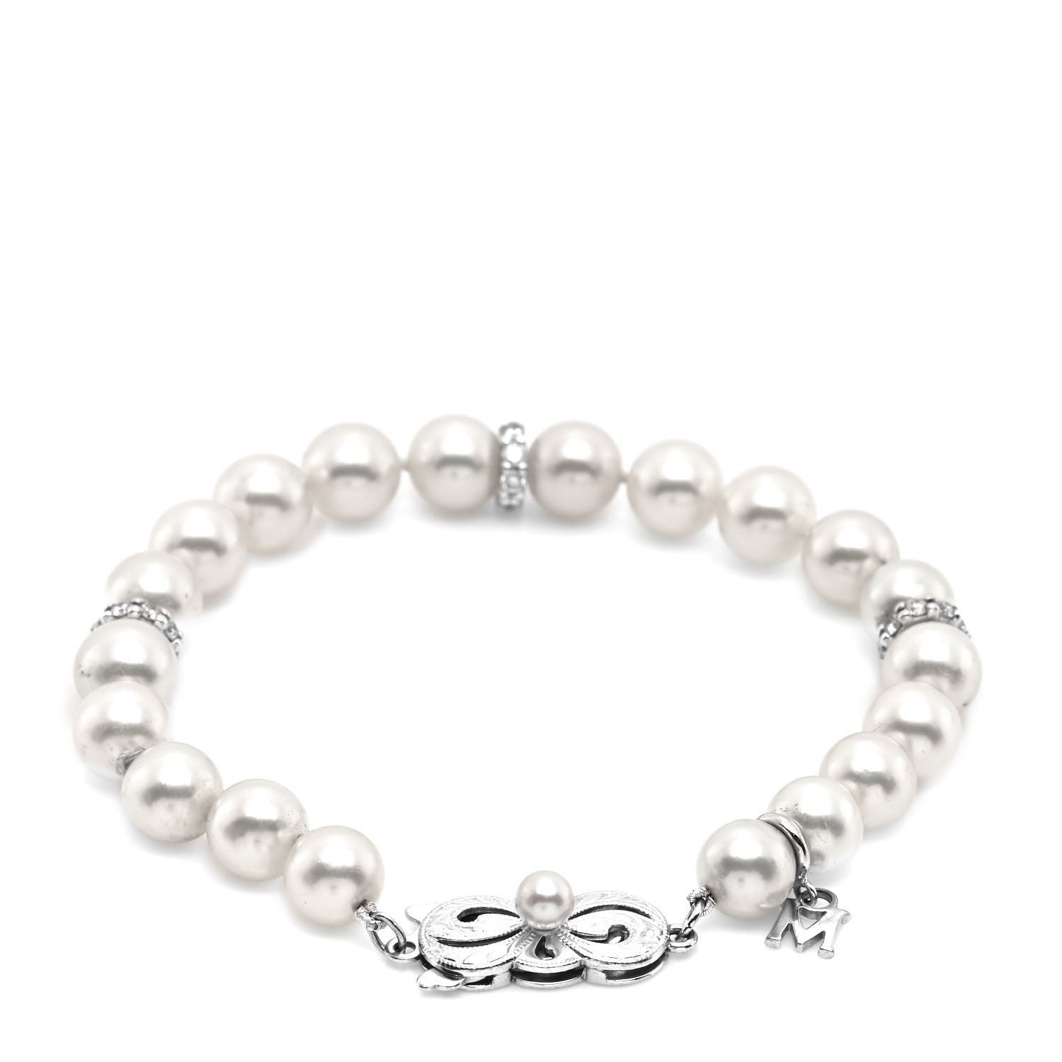 Mikimoto 18K White Gold Diamond Akoya Cultured Pearl 7mm Strand Bracelet 3 of 5