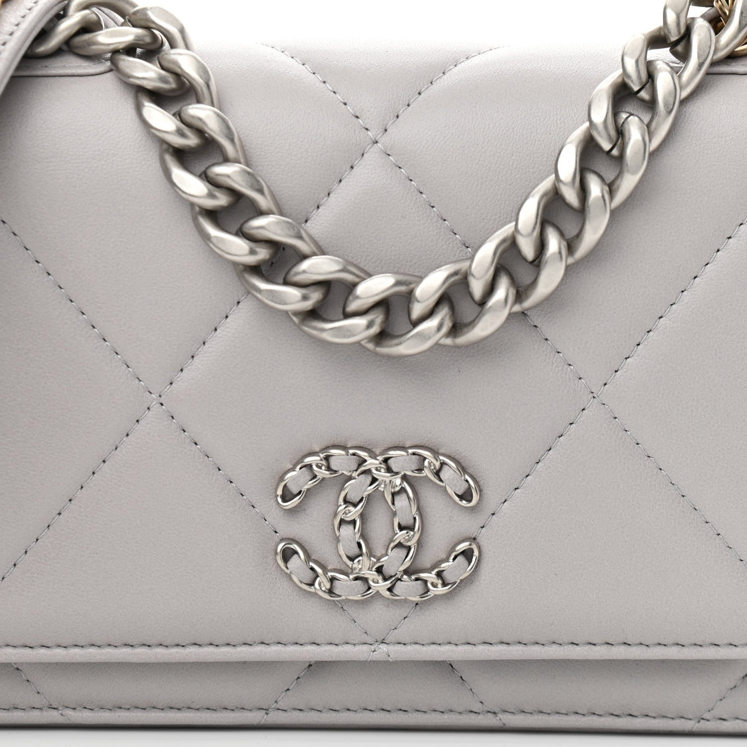 Chanel Lambskin Quilted Chanel 19 Wallet On Chain WOC Grey 8 of 13