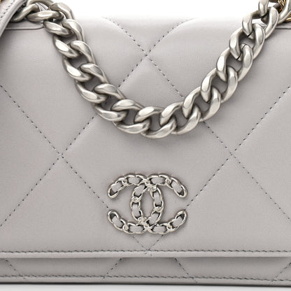 Chanel Lambskin Quilted Chanel 19 Wallet On Chain WOC Grey 8 of 13