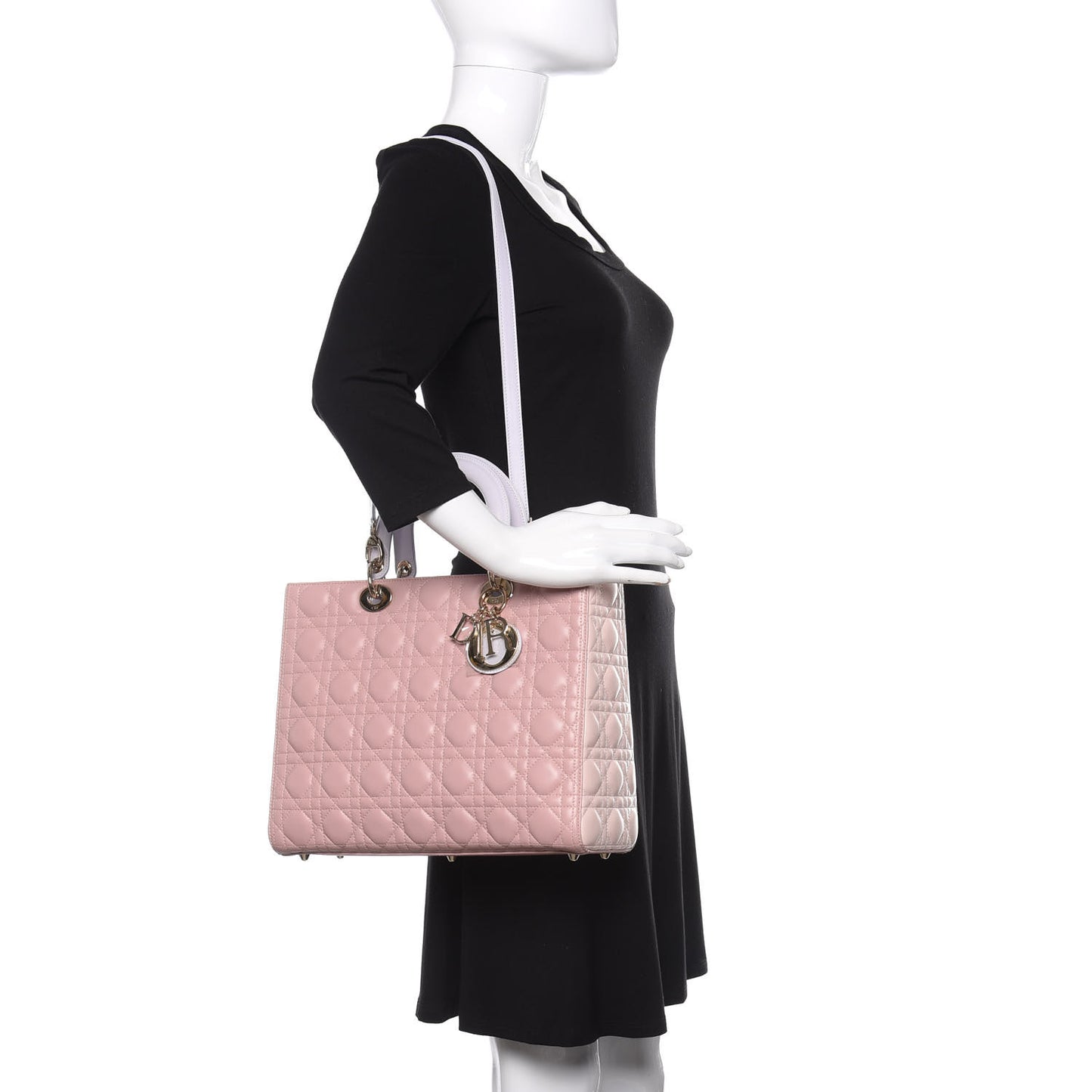 Lambskin Cannage Large Tri-Color Lady Dior Rose Pale