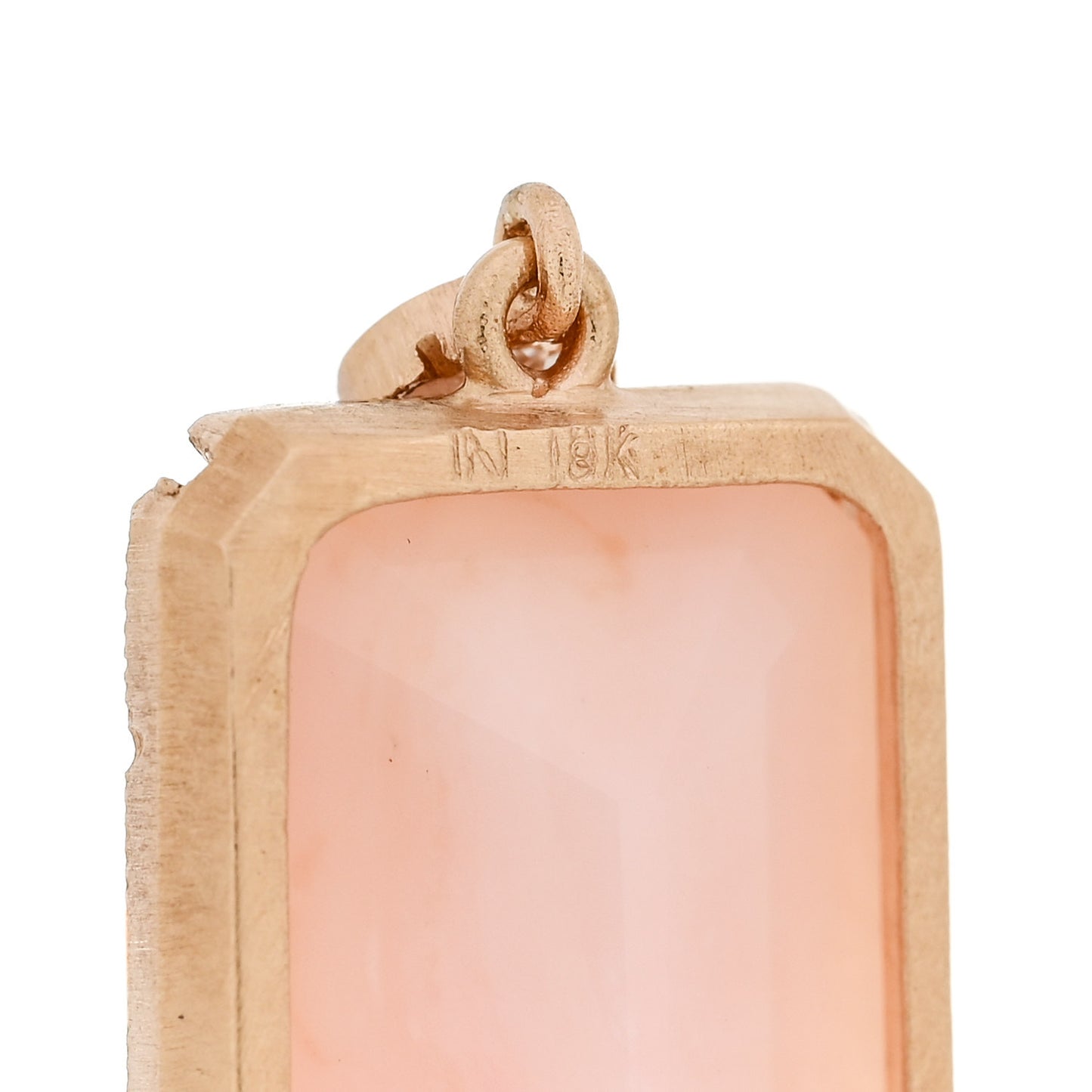 18K Rose Gold Diamond Pink Opal Rectangular Drop Earrings