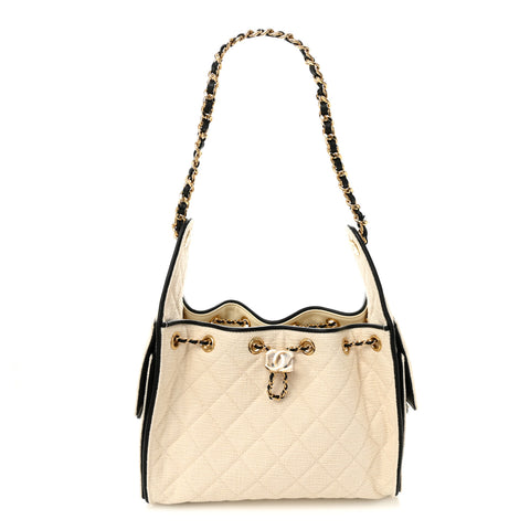 Canvas Calfskin Quilted Small Chanel 25 Handbag Ecru Black