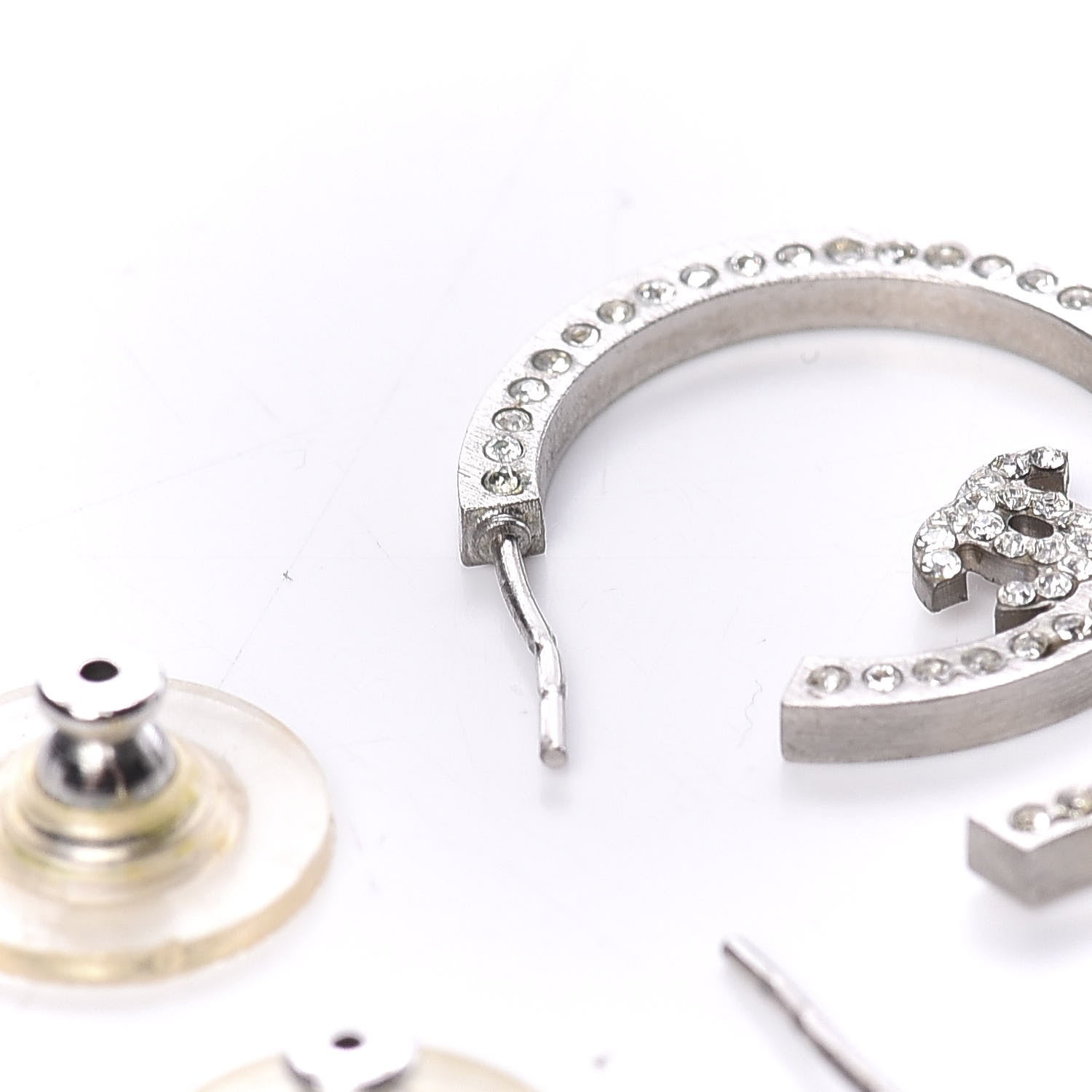 Chanel Crystal CC Hoop Earrings Silver 4 of 6