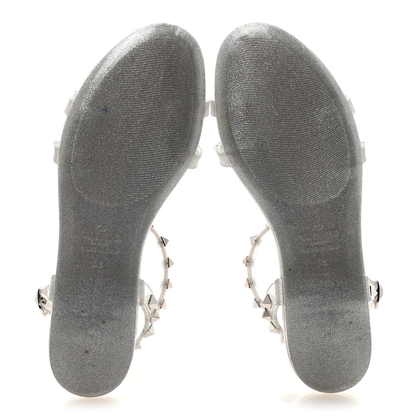 PVC Jelly Glitter Rockstud Caged Flat Thong Sandals 36 Silver