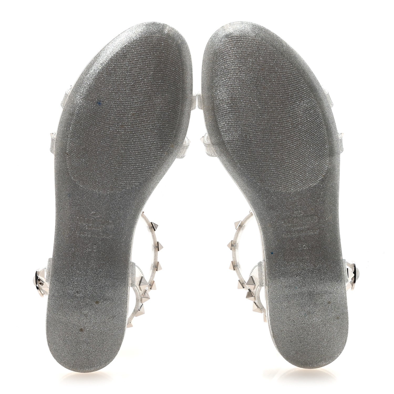 Valentino Garavani PVC Jelly Glitter Rockstud Caged Flat Thong Sandals 36 Silver 6 of 9