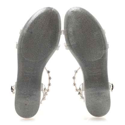 Valentino Garavani PVC Jelly Glitter Rockstud Caged Flat Thong Sandals 36 Silver 6 of 9