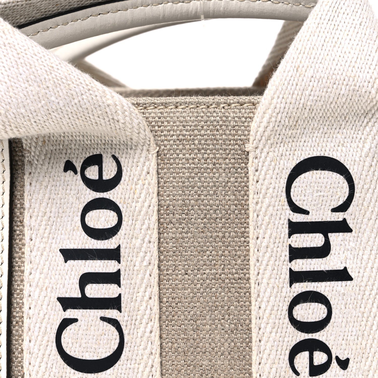 Chloe Cotton Calfskin Mini Woody Ribbon Tote White Light Brown 7 of 9