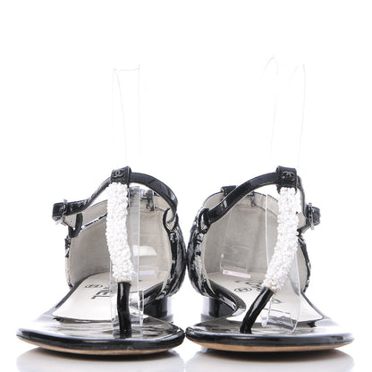 Chanel Patent Tweed CC Sandals 35.5 Black 2 of 11